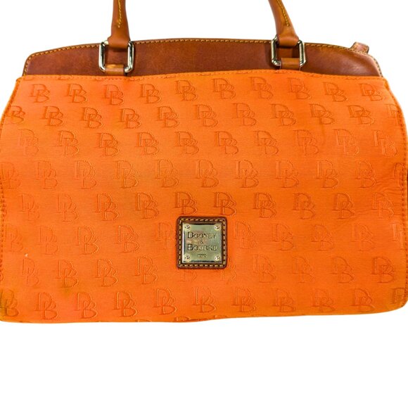 SOLD Dooney & Bourke Orange Signature Gretta Canvas Jacquard Leather Satchel - Picture 2 of 10